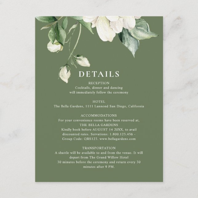Carte D'accompagnement Mariage Code QR Éucalyptus & Rose Ivoire Vert Saug (Devant)