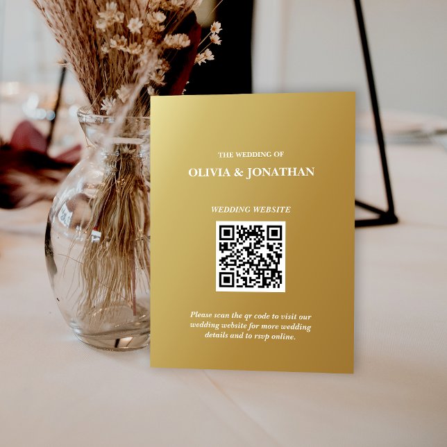 Carte D'accompagnement Mariage Code QR Minimal Ombre Or (Ombre Gold Minimal QR Code Wedding Enclosure Card)