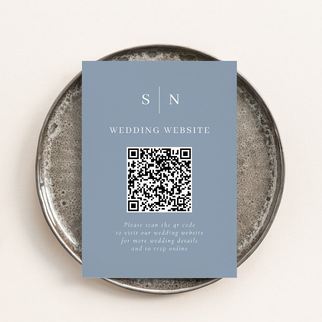 Carte D'accompagnement Mariage Code QR Scannable Bleu Poussiéreux Chic Mi (Créateur téléchargé)