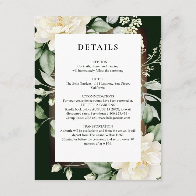 Carte D'accompagnement Mariage Code QR Vert Sauge Eucalyptus & Rose Ivoir (Devant)