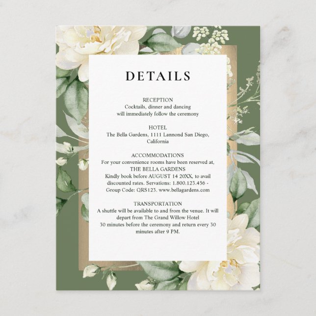Carte D'accompagnement Mariage Code QR Vert Sauge Eucalyptus & Rose Ivoir (Devant)