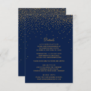 Carte D'accompagnement Mariage Confetti en or bleu marine et glam