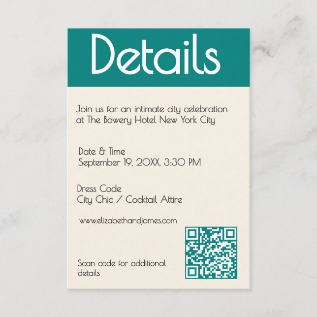 Carte D'accompagnement Mariage contemporain sarcelle moderne et transform (Devant)