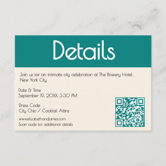 Carte D'accompagnement Mariage contemporain sarcelle transformative Moder (Devant)