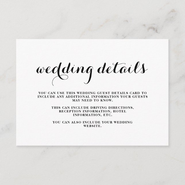 Carte D'accompagnement Mariage côtier noir et blanc Détails de l'invité C (Devant)