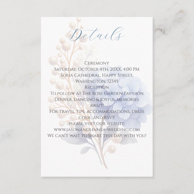Carte D'accompagnement Mariage couleur bleu d'aquarelle romantique Pearl  (Devant)