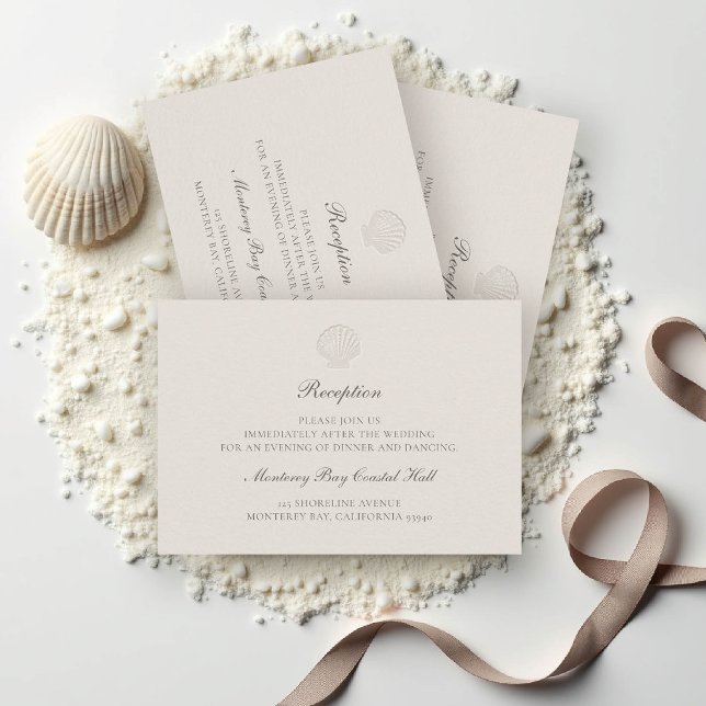 Carte D'accompagnement Mariage d'accueil Nautical Coastal Shell Ecru (nautical wedding reception details coastal modern classic formal traditional elegant shell ecru)
