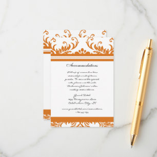 Carte D'accompagnement Mariage damassé d'ivoire de corail orange