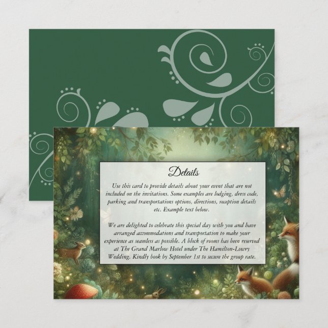 Carte D'accompagnement Mariage dans la Forêt Enchantée de Vert Émeraude (Devant / Derrière)