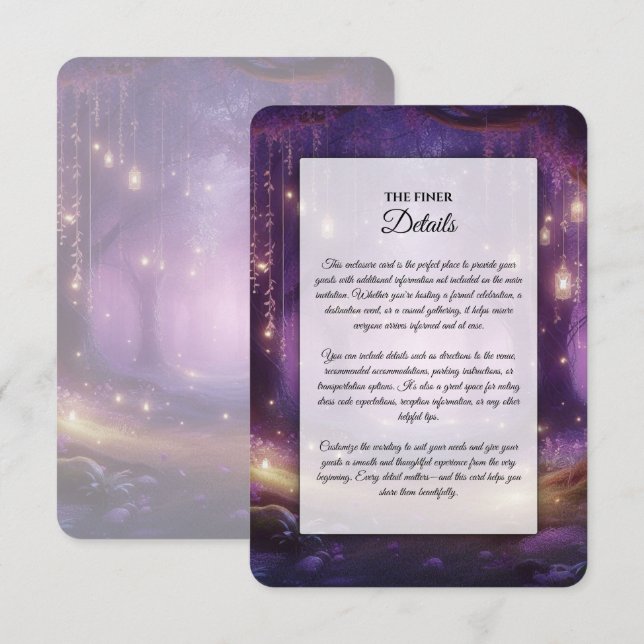 Carte D'accompagnement Mariage dans la Forêt Enchantée de Violet à Minuit (Devant / Derrière)