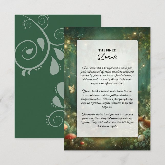 Carte D'accompagnement Mariage dans la Forêt Enchantée Vert Émeraude (Devant / Derrière)