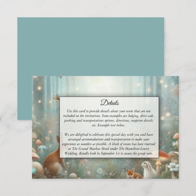 Carte D'accompagnement Mariage dans une forêt enchantée de sarcelle et de (Devant / Derrière)