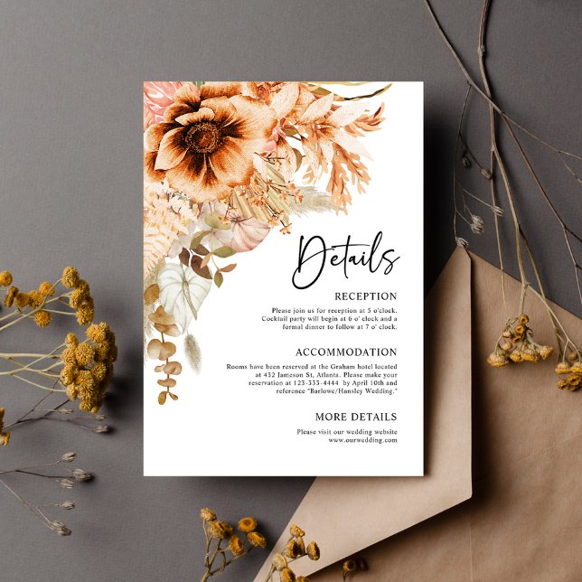 Carte D'accompagnement Mariage d'aquarelle fleurie en terre cuite moderne (Modern Terracotta Fall Floral Watercolor Wedding Enclosure Card)