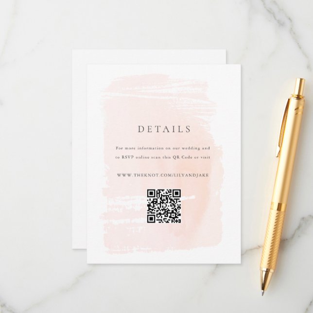 Carte D'accompagnement Mariage d'aquarelle moderne rose pâle (Devant/Arrière en situation)