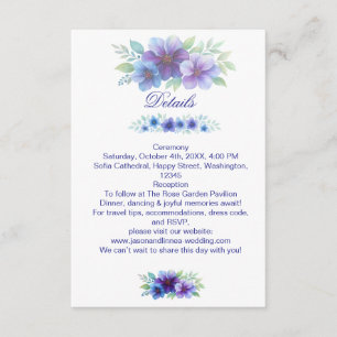 Carte D'accompagnement Mariage d'aquarelle romantique bleu violet
