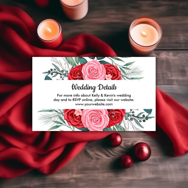 Carte D'accompagnement Mariage d'aquarelle rouge (Red Rose Watercolor Wedding Enclosure Card)