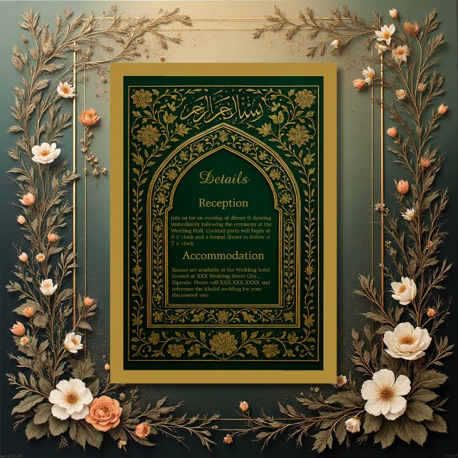 Carte D'accompagnement Mariage d'arc arabe Emerald Gold (Créateur téléchargé)
