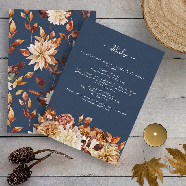 Carte D'accompagnement Mariage d'automne bleu marine (Watercolor Navy Blue Fall Wedding Enclosure Card by Painted Paperie
)