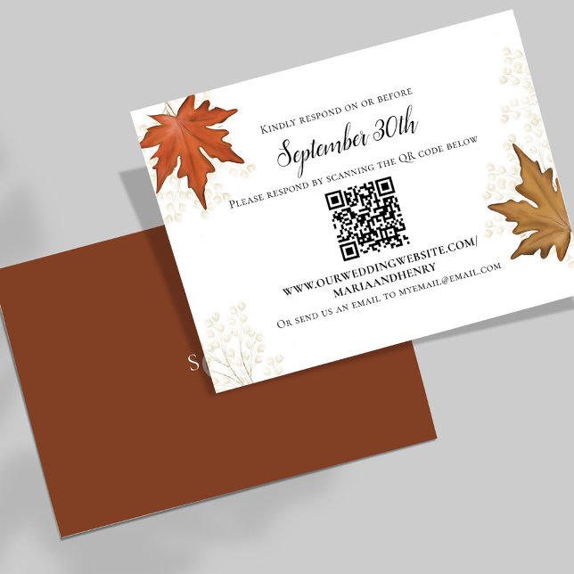Carte D'accompagnement Mariage d'automne Feuilles d'automne Répondre (Elegant watercolor fall leaves RSVP card.)