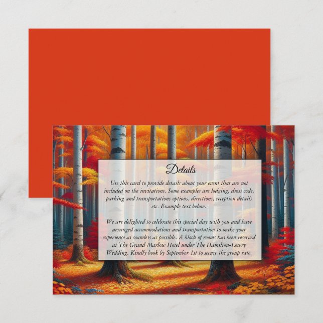 Carte D'accompagnement Mariage de automne Rustic Birch Tree (Devant / Derrière)