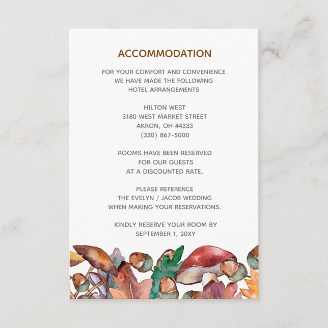 Carte D'accompagnement Mariage de automne Rustique de champignons aquarel (Devant)