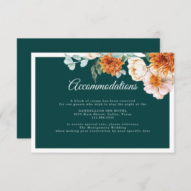 Carte D'accompagnement Mariage de automne turquoise Orange Floral (Devant / Derrière)
