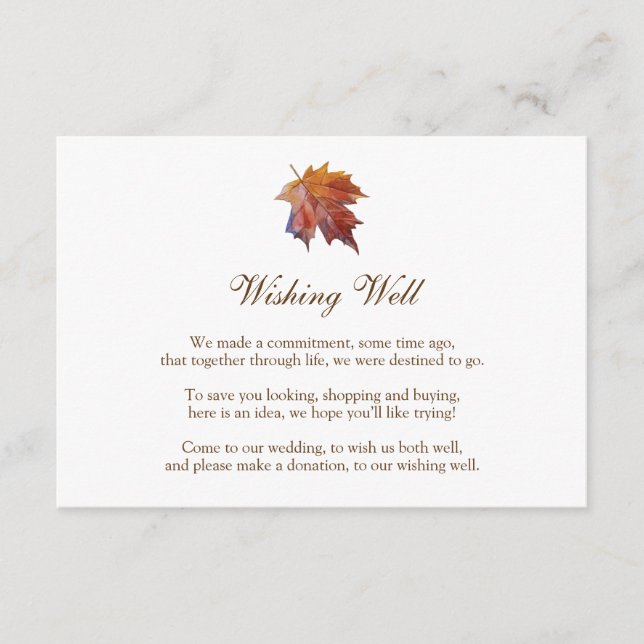 Carte D'accompagnement Mariage de automne Wishing well, feuille aquarelle (Devant)