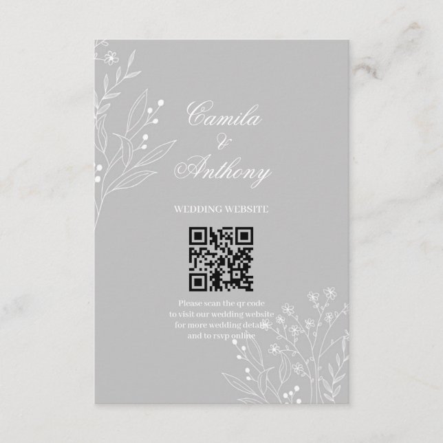 Carte D'accompagnement Mariage de Boho Floral à Coin Blanc Argent (Devant)