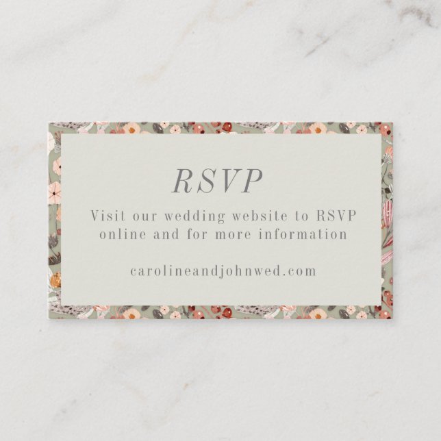 Carte D'accompagnement Mariage de Boho Rustique Neutre Terre Florale RSVP (Devant)