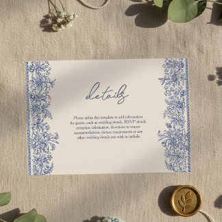 Carte D'accompagnement Mariage de bordure floral bleu