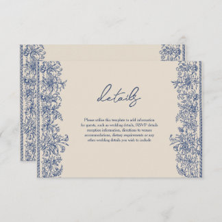 Carte D'accompagnement Mariage de bordure floral bleu
