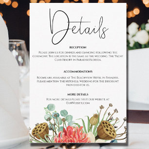 Carte D'accompagnement Mariage de bouquet Fleur sauvage Boho rose