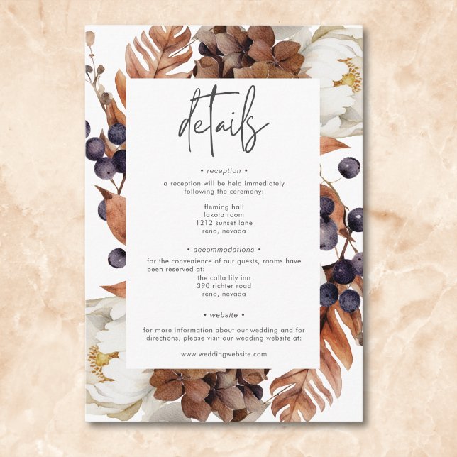 Carte D'accompagnement Mariage de cadre floral neutre à automne moderne (Modern Fall Neutral Floral Frame Wedding Enclosure Card)