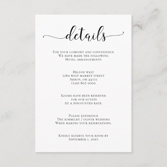Carte D'accompagnement Mariage de calligraphie noir et blanc (Devant)