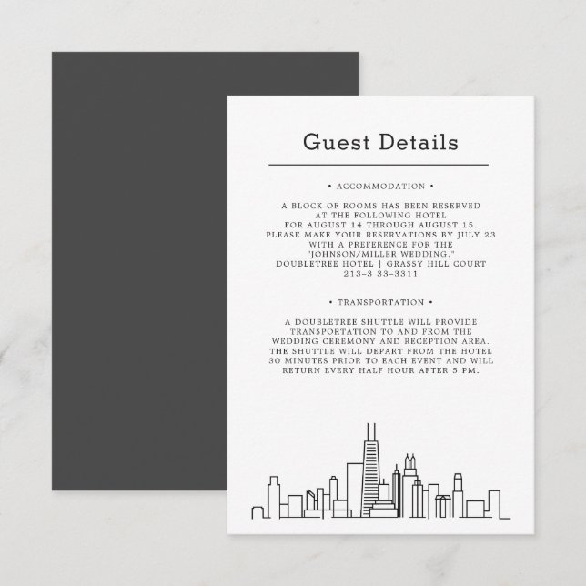 Carte D'accompagnement Mariage de Chicago | Informations sur l'invité (Devant / Derrière)