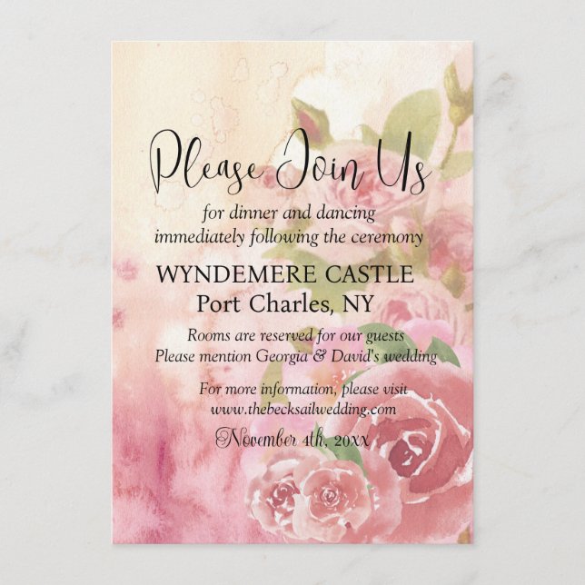 Carte D'accompagnement Mariage de code QR botanique de Rose flush (Devant)