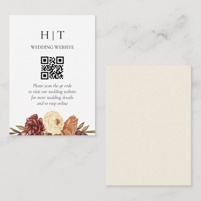 Carte D'accompagnement Mariage de code QR de automne minimal et chic (Devant / Derrière)