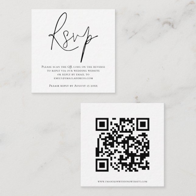 Carte D'accompagnement Mariage de code QR de script noir blanc boîtier RS (Devant / Derrière)