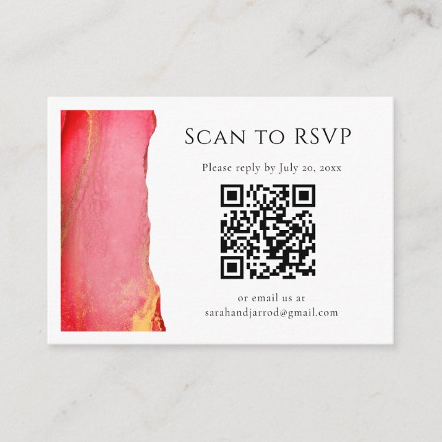 Carte D'accompagnement Mariage de code QR en or rose (Devant)