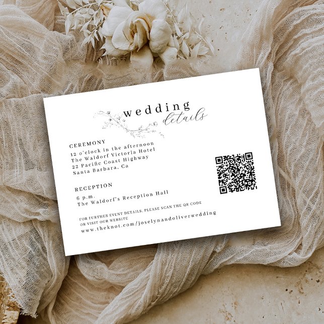 Carte D'accompagnement Mariage de code QR floral croisé noir et blanc (Créateur téléchargé)