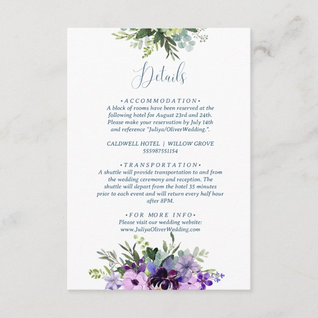 Carte D'accompagnement Mariage de code QR floral pourpre (Devant)