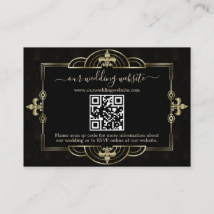 Carte D'accompagnement Mariage de code QR Gold Black Art Deco