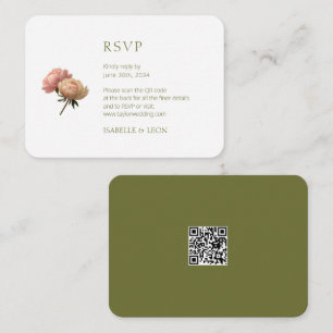Carte D'accompagnement Mariage de code QR Olive Green & White Rose