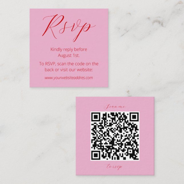 Carte D'accompagnement Mariage de code QR rose moderne (Devant / Derrière)