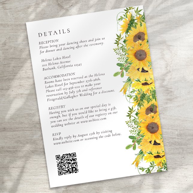 Carte D'accompagnement Mariage de code QR Rustique du tournesol floral (Créateur téléchargé)