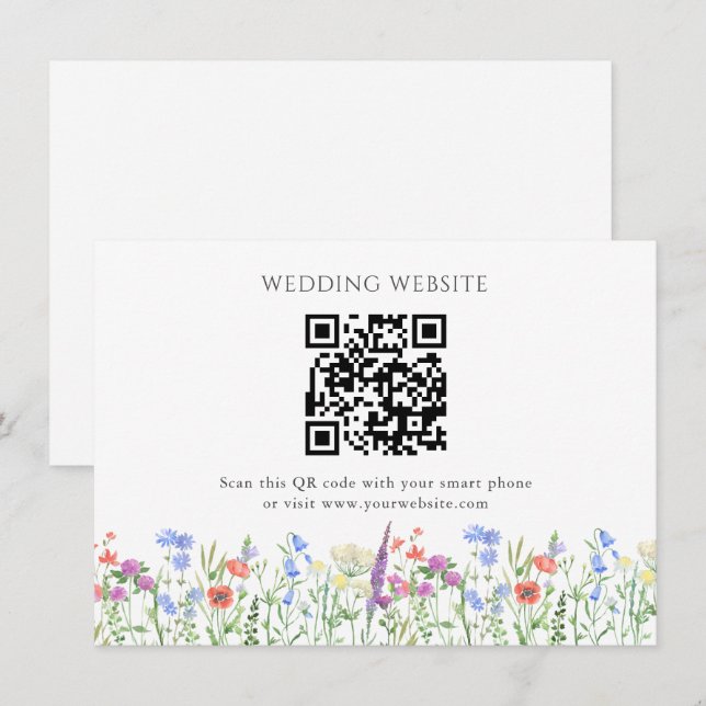 Carte D'accompagnement Mariage de code QR simple Fleur sauvage (Devant / Derrière)