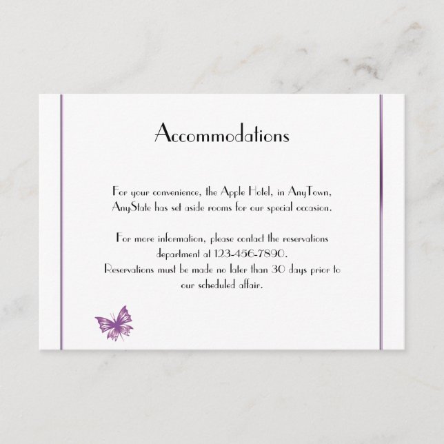Carte D'accompagnement Mariage de coeur de papillon violet Insérer (Devant)