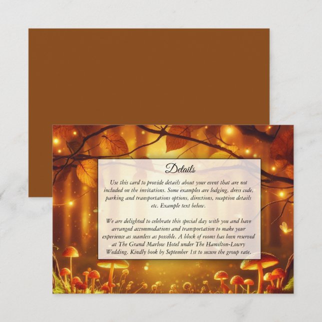 Carte D'accompagnement Mariage de conte de fées dans une forêt d'ambre ma (Devant / Derrière)