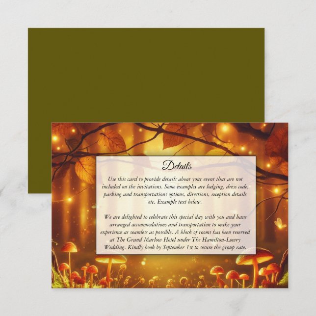 Carte D'accompagnement Mariage de conte de fées dans une forêt d'ambre ma (Devant / Derrière)