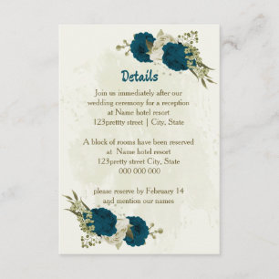 Carte D'accompagnement mariage de couleur beige turquoise détails